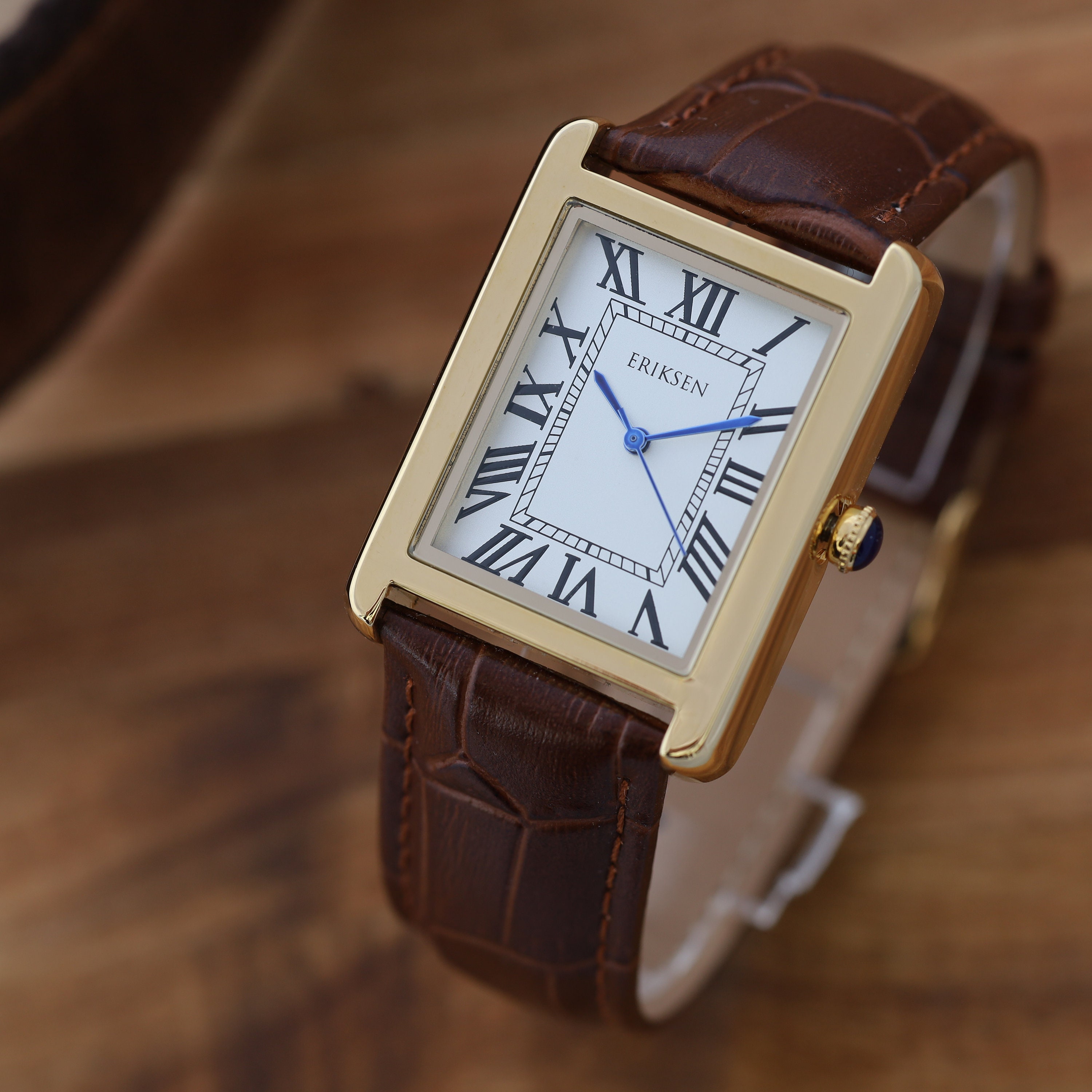 Cartier Tank Louis Small Yellow Gold Brown Strap Ladies Watch Auction