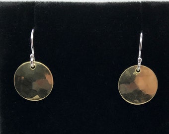 Jewelers Bronze Circle Earrings, Sterling Silver Hooks, Minimalist Domed Disks