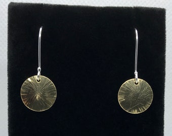 Hammered Jeweler's Bronze Sun Earrings, Argentium Silver Hooks