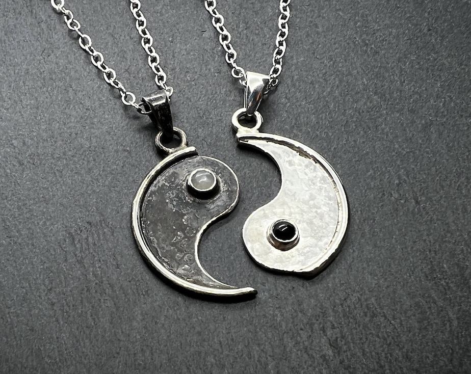 Yin Yang Pendants, Version 3, Sterling Silver, Antiqued, 20" Sterling Silver Chain, Hammered Texture