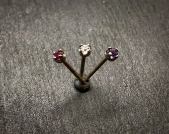 2mm Stone Nose Stud, Customizable, More Stones Available, Bent or Straight