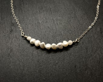 Small Freshwater Pearl and Moonstone Strand Pendant, 18" Sterling Silver chain, Minimalist Jewelry