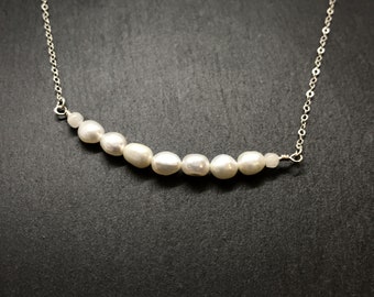 Large Freshwater Pearl and Moonstone Strand Pendant, 18" Sterling Silver chain, Minimalist Jewelry