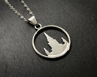 Oakland Temple Pendant, Sterling Silver, Handmade, Minimalist Metalwork Jewelry (Other Temples Available on Request)
