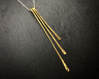 Jewelers Bronze Tranquility Pendant, Sterling Silver chain, Hammered Texture, Minimalist Metalwork Jewelry