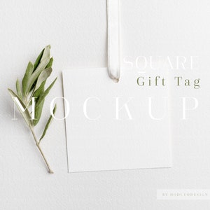 Vierkant cadeau tag mockup, Favori tag mockup, Pakketlabel, Blanco label, Minimalistische lege witte kaart, Bruiloft briefpapier mockup, Branding tag