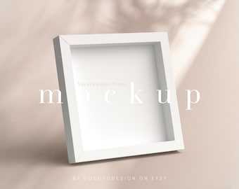 Square Paper Frame Mockup, 8x8 Shadowbox (PSD Smart Object)