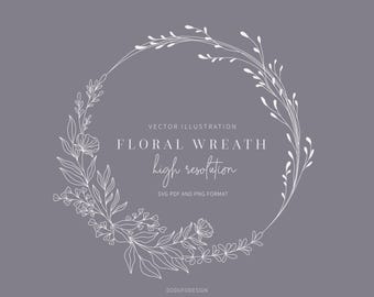 Floral Wreath SVG - Laurel Frame, Flower Clipart (Digital Files)