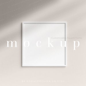 May include: A white square frame mockup against a neutral-toned wall. The word "mockup" is displayed in a soft font. The text "Customizable Square frame" is above the frame. The Etsy shop name "BY DODUFODESIGN ON ETSY" is at the bottom.