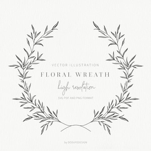 Guirlanda floral SVG - Clipart botânico - Coroa de louros - Borda de folhas - Arquivos de corte SVG - Arquivos vetoriais - Clipart de folhas - Coroa de monograma
