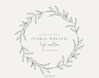 Floral Leaf Wreath SVG – Branch Frame, Monogram (Digital File)