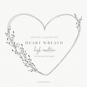 Heart Wreath SVG - Heart Frame - Hand Drawn SVG - Laurel Wreath - Wreath Frame - Flower - SVG Cut Files - Vector - Leaves - Monogram Heart