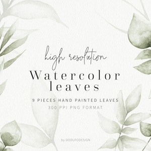 Acquerello lascia Clipart, Verde Tropicale Foglie Acquerello Full Clipart Set, Download istantaneo, Filiale Verde, Verde