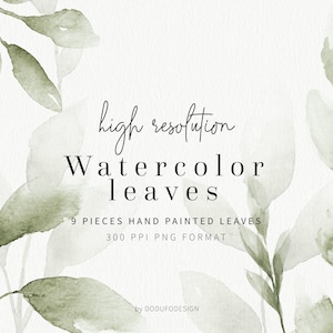 Aquarel bladeren Clipart, groene tropische bladeren aquarel Full Clipart Set, Instant Download, Green Branch, Greenery DCN-03