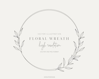 Floral Wreath SVG – Leaf Branch Frame, Monogram (Digital File)