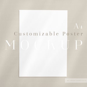 Maqueta de póster personalizable A4, maqueta simple de póster neutro moderno, plantilla de papel fotográfico de tarjeta de felicitación minimalista, objeto inteligente PSD