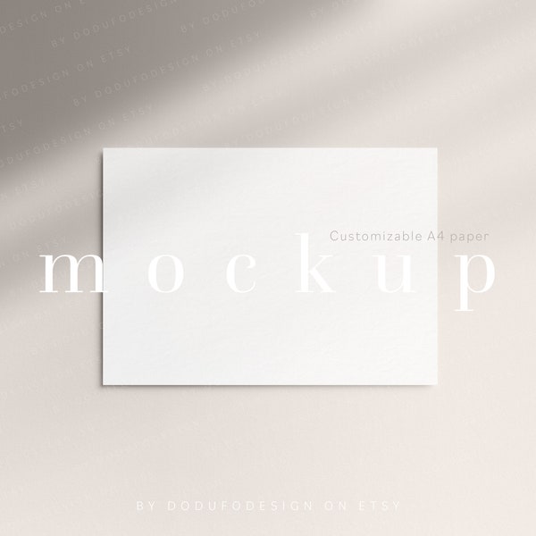 A4 Customizable Paper Mockup, Modern Neutral Poster Simple Mockup, Minimalist Greeting Card Photo Paper Template, PSD Smart Object