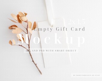 Blank Gift Tag Mockup, Minimalist White Card (PSD Smart Object)