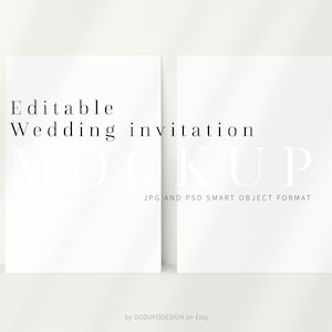 5X7 bearbeitbares Hochzeitseinladungsmodell, Vorder- und Rückansicht, vertikales Einladungsmodell, minimalistische Grußkarte, Schatten, PSD Smart-Objekt