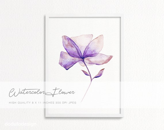 Purple Watercolor Flower Wall Decoration Poster Watercolour Etsy