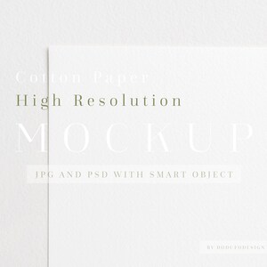 May include: A white mockup of a cotton paper card with the text "Cotton Paper High Resolution MOCKUP JPG AND PSD WITH SMART OBJECT BY DODUEODESIGN ON ETSY"