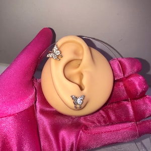 Gold cz butterfly ear cuff, no piercing needed faux butterfly ear cuff, dainty single gold butterfly ear cuff, adjustable butterfly ear cuff