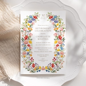 Retirement Party Invitation for a Woman, Wildflower Retirement Invite Template, Floral Garden Party Invitation, Editable Retire Invite, C86