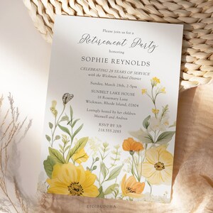 Wildflower Retirement Party Invitation for Her, Retirement Invitation for Women, Floral Garden Retirement Party, Instant Download, C18
