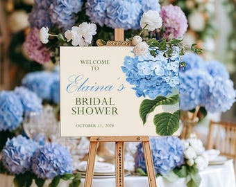 Editable Welcome Template, Vintage Blue Hydrangea Bridal Shower Welcome Sign Template, Baby Shower Welcome Sign, Digital Download, CANVA C69