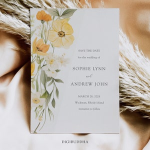 Wildflower Save the Date Watercolor Floral Save the Date Wildflower Wedding Invitation Template Greenery Flower Wedding Invite Template, C18