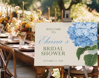 Blue Hydrangea Welcome Sign, Dusty Blue Flower Welcome Sign, Bridal Shower Welcome Sign, Hydrangea Theme, Digital Instant Download, C69
