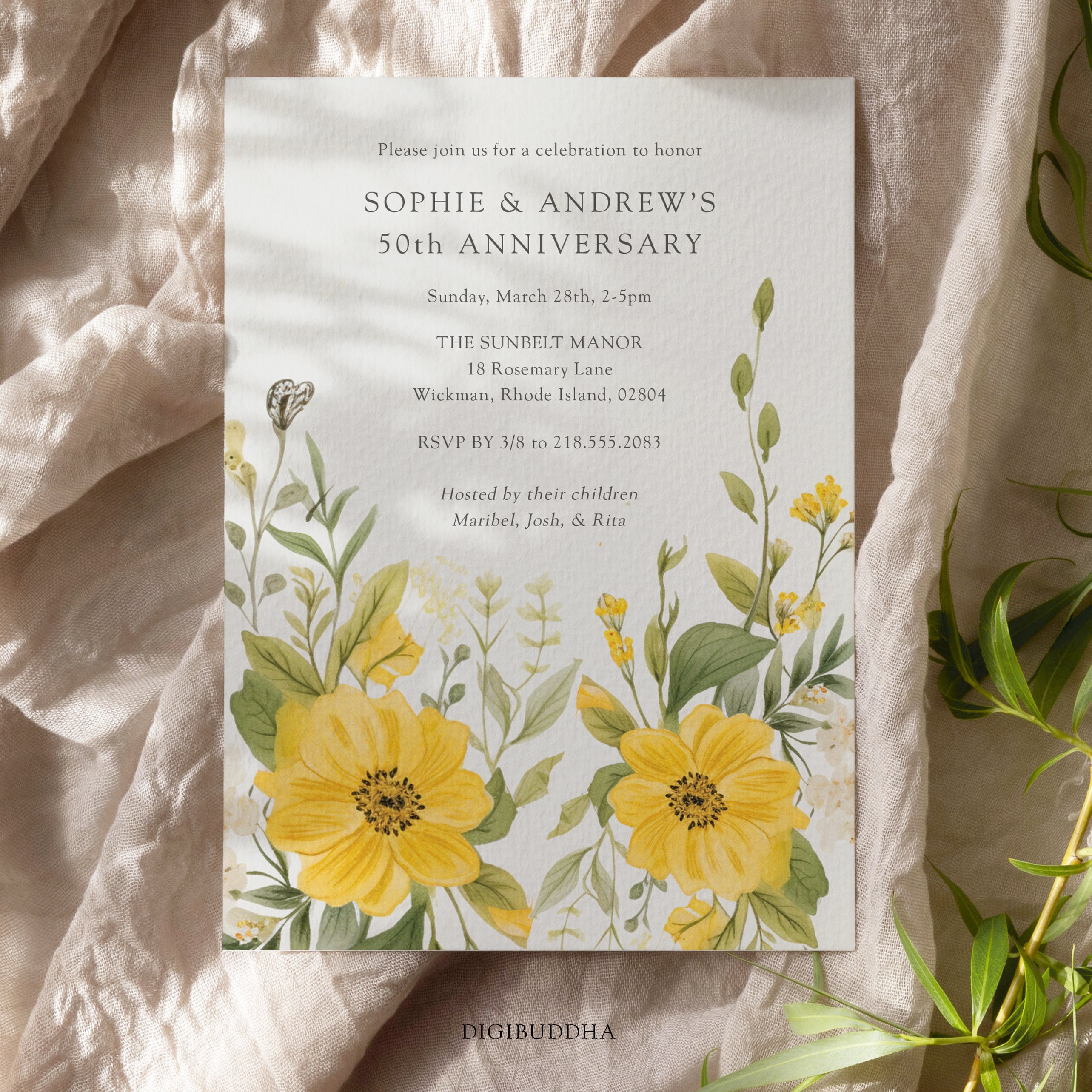 50th Wedding Anniversary Invitation Template, Anniversary Party Invite,  Floral Invite, Golden, Vow Renewal Editable Printable Download, C18 - Etsy, image size:2567x2567