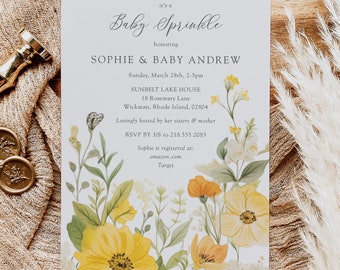 Editable Wildflower Baby Sprinkle Invitation, Floral Baby Sprinkle Invite, Spring Flowers Baby Sprinkle Invitation Template, CANVA, C18