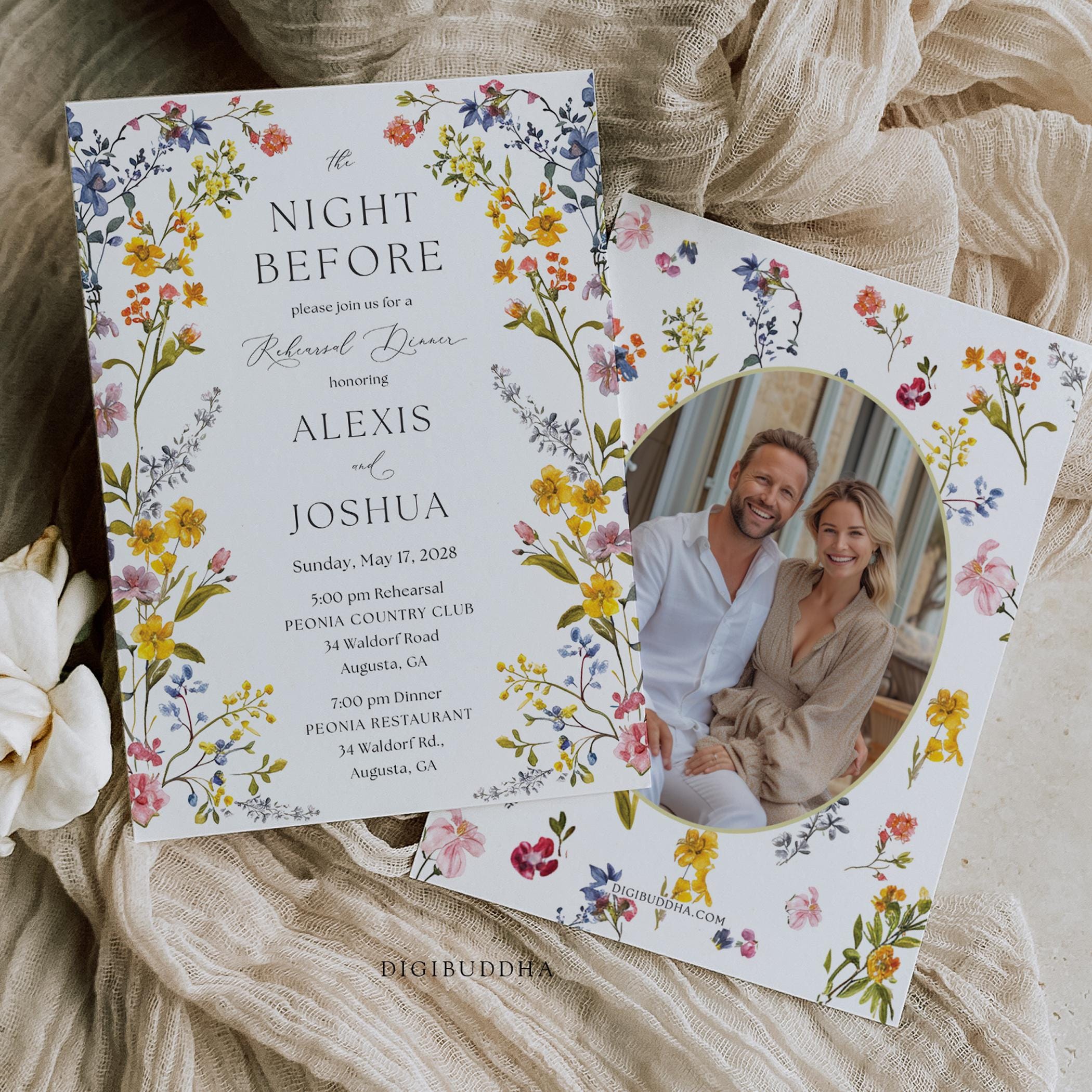 Die Nacht vor bearbeitbare Vorlage, Wilde Blume auf einer Probe Einladung, Probe Abendessen Einladung, Hochzeitsprobe Einladen, CANVA, C88