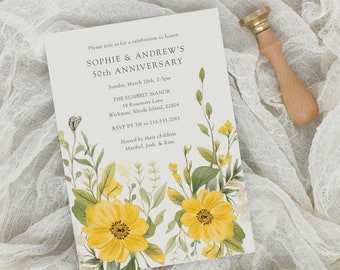 Vow Renewal Editable, 50th Wedding Anniversary Invitation Template, Foliage 25th 30th 40th 50th Anniversary DIY Instant Download, CANVA, C18