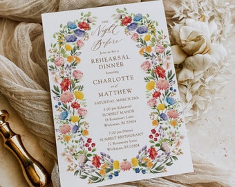 Die Nacht vor Probe Abendessen Einladung Vorlage, Garten Thema Blumen Probe einladen Printable, Wildblumen Probe, CANVA, C86