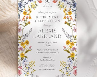 Retirement Invitation for Women, Floral Retirement Party Invitation for Her, Editable Retire Template, Digital Download, Printable, C88