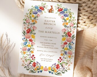 Easter Sunday Brunch Invitation, Floral Easter Brunch Invitation, Brunch & Egg Hunt, Easter Lunch Invite, Send Digitally, Printable DIY, C86