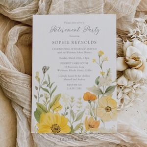 Floral Retirement Party Invitation for Her, Editable Retirement Invitation Instant Download, Retirement Invite Download, Boho, CANVA, C18