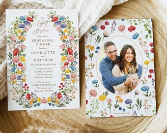 Hochzeit Probe Abendessen einladen Vorlage, Garten Thema Blumen Probe einladen Printable, Wildblumen Probe Abendessen einladen mit Foto, C86