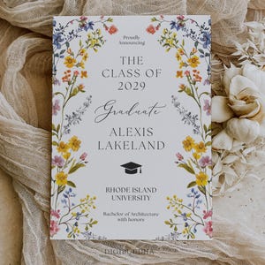 Wildflower Senior Graduate Announcement Template Modern Minimalist Graduation Announcements Printable, Boho College Graduation, Digital, C88