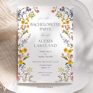 Printable Bachelorette Party Invitation and Itinerary with Schedule, Floral Bach Invite, PDF, Digital Download, Custom Wildflower Bach, 88