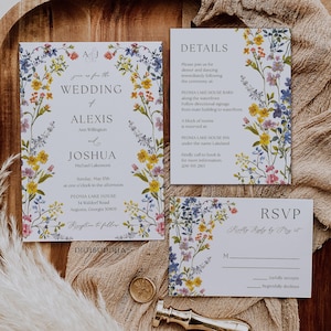 Wildblumen-Hochzeitseinladungspaket, Hochzeitseinladung zum Ausdrucken, Hochzeit einladen, Hochzeitseinladung, bearbeitbare Vorlage, Sofortiger Download, CANVA, C88