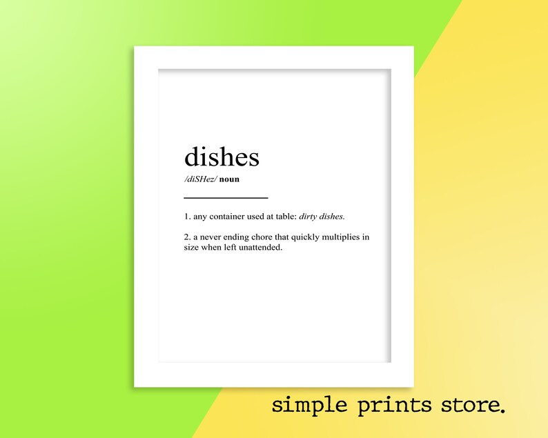 Dishes Definition Printable Wall Art Funny Print Joke Etsy