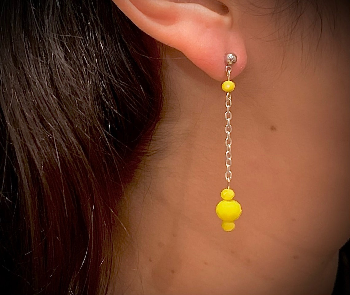 Yellow Dangle Earrings Etsy