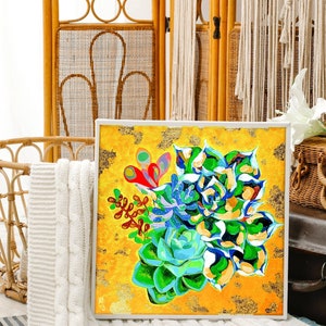 Succulent painting, Plants canvas art, abstract wall art, boho interior design, boho wall art, boho colorful painting, Colorful succulents