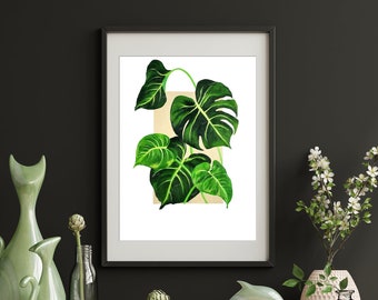 Monstera pintura Boho arte impresiones Planta mamá regalo Arte de pared moderno Planta decoración de pared digital Arte de plantas tropicales Arte de plantas de interior Imprimibles