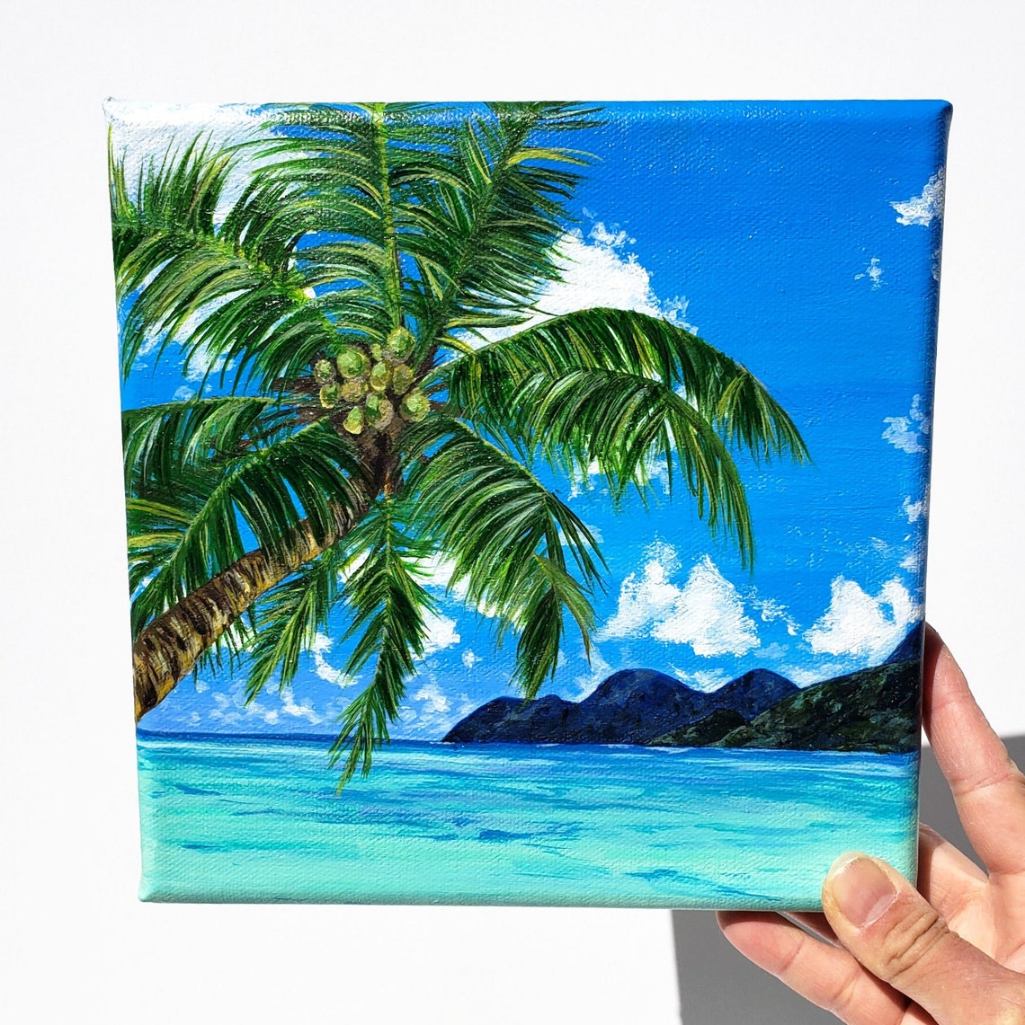 Palm Tree Original Painting, Tropical Beach Art on 8x8 Canvas, Tropical ...