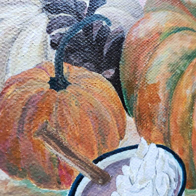 8x8 Autumn original painting on canvas hot chocolate cozy time book /& glasses art pumpkin painting fall home decor leaves interior get cozy
