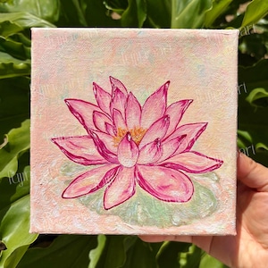 Lotus painting, Lotus flower art, Floral painting, Zen art, Original lotus painting, Pink lotus flower painting, Water lily painting
